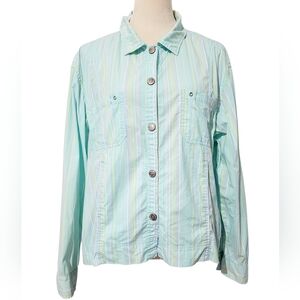 Lulu-B Women’s Button Front Jacket Shirt Pastel Stripe Cotton Blend Size Large
